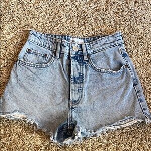 Zara Blue Jean Shorts High-Waisted Frayed Hem